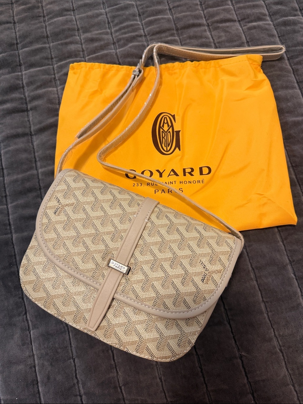 Goyard Beige Goyardine Crossbody with Tan Trim